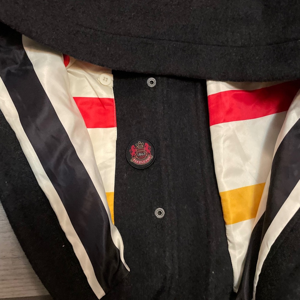 Pendleton Mens Wool Blend Stand Collar Coat Grey Glacier Stripe Lining XL - Picture 4 of 5